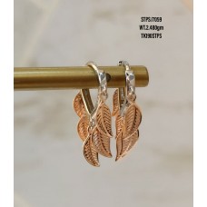 Silver hanging leaves huggie earrings